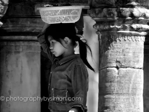 Cambodia Girl Working - Black and White