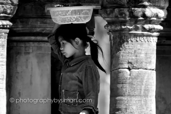 Cambodia Girl Working - Black and White